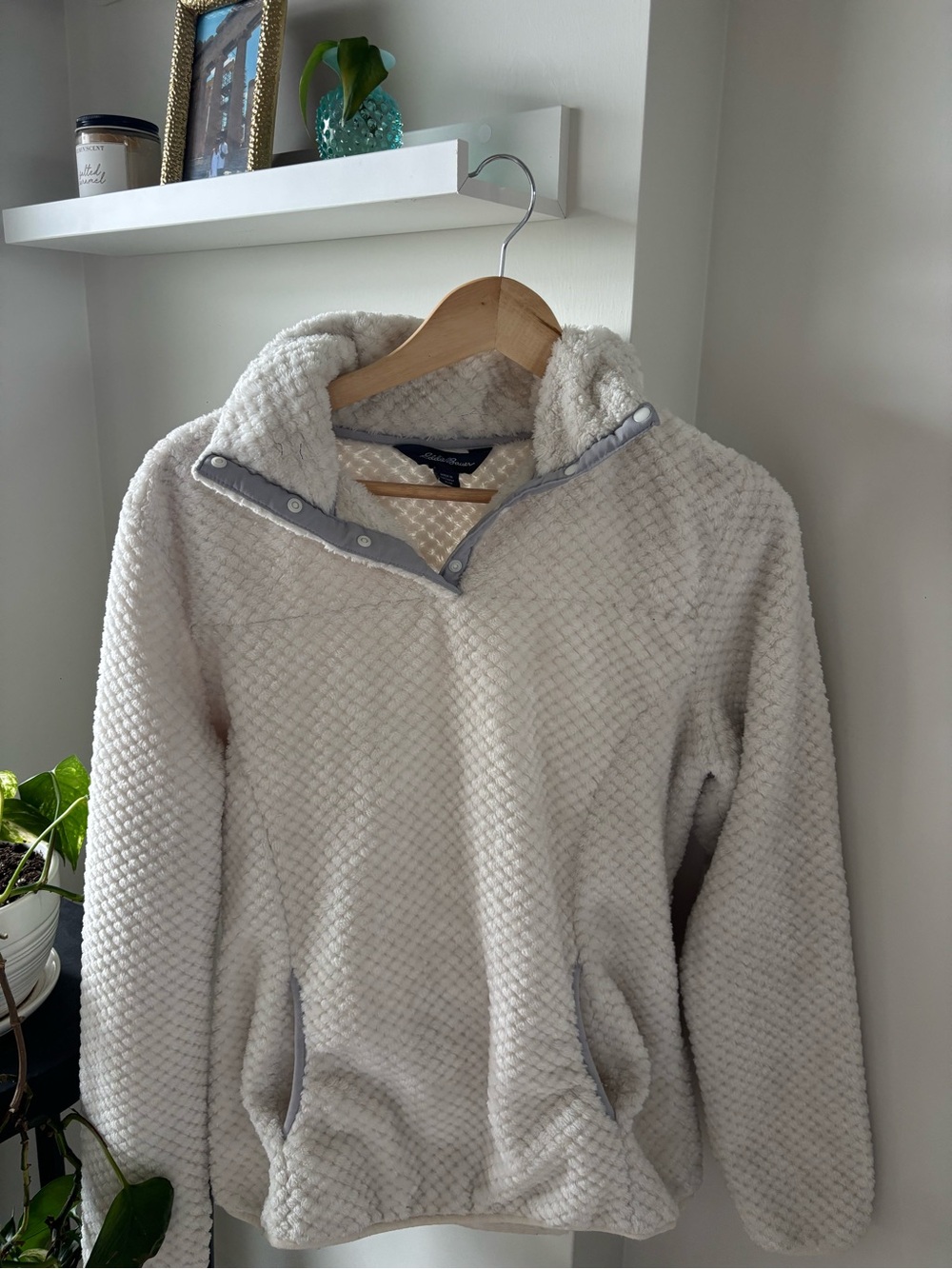 Eddie Bauer Cream Plush Snap-Neck Pullover